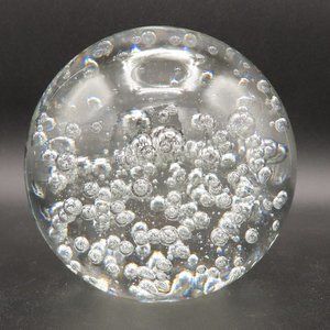 Vintage Art Glass Large Clear Bubbles Paperweight Decorative 3.5"